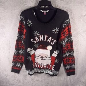 No Boundaries Sweater Juniors XL Black Santa Favorite Ugly Christmas Tinsel
